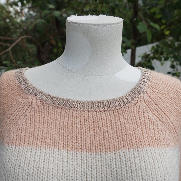 Cream and Pastel Pink Striped Knit Sweater - Picture 4 of 5